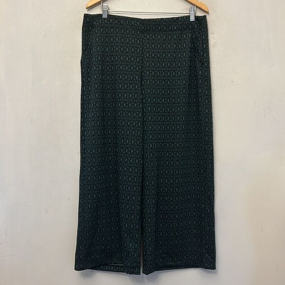 Max Studio pine green diamond pattern wide leg pull on pants Size XL New - Picture 2 of 10